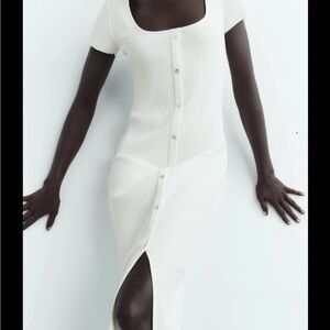 Zara White Sheath Midi Dress Square Neck Sleeveless